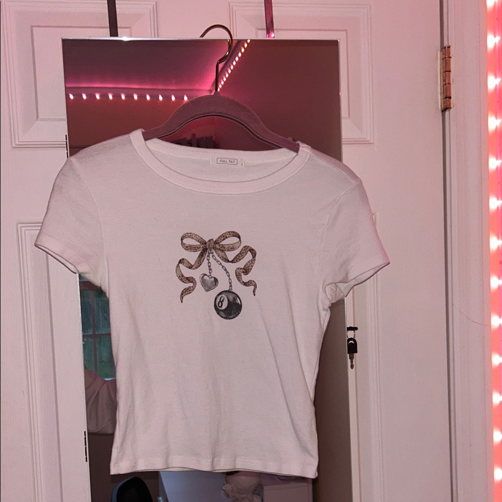 White Graphic Tee with Bow Design
